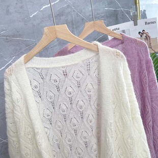 针织开衫女夏季新款中长款镂空高级感外搭披肩防晒空调衫上衣外套