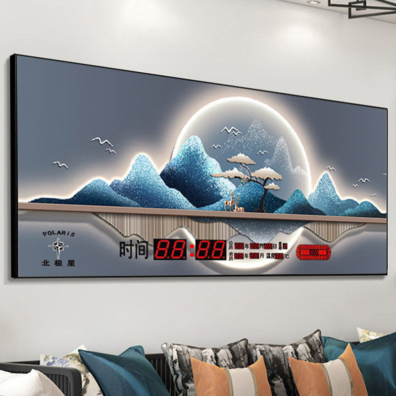 数码万年历电子钟时钟挂墙钟表客厅壁挂家用装饰画挂钟2023年新款