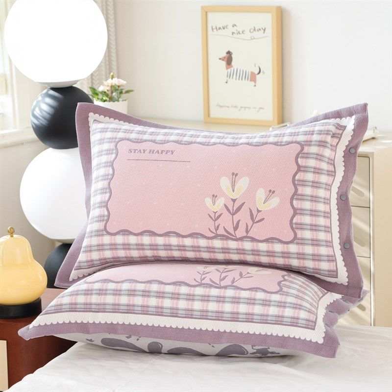 纯棉纱布按扣枕套一对装高密全包不脱落枕头套成人家用全棉枕芯套,床上用品,枕套,淘宝优惠券,粉丝福利购,淘宝优惠卷