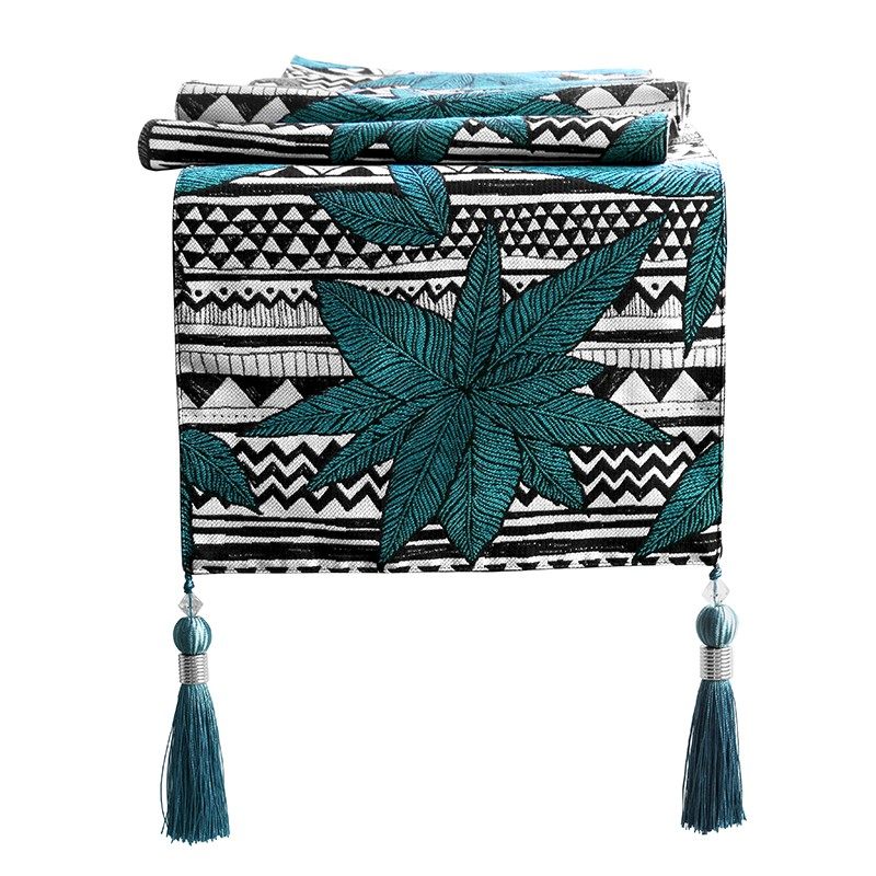 餐桌装饰布长条电视柜绿色桌旗墨绿色五斗柜布艺北欧田园风鞋柜布