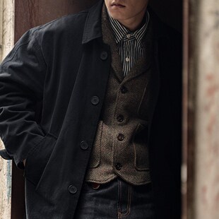 古叔 翻领大衣宽松男春夏 着复古浴血黑帮巴尔马肯风衣中长款