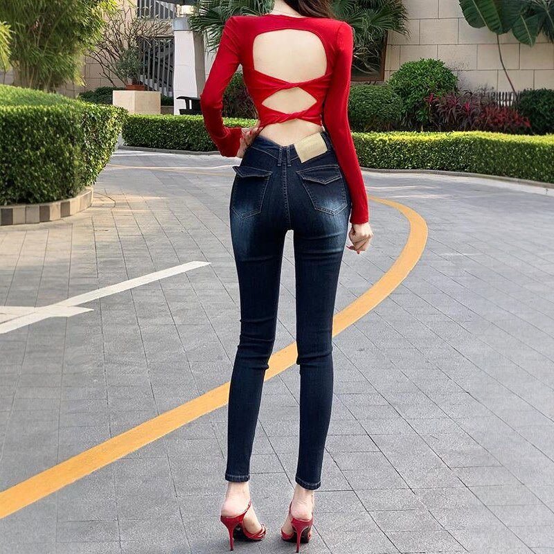 V腰丰胯小脚牛仔裤女2025年夏季新款细腰瘦腿显瘦低腰紧身铅笔裤