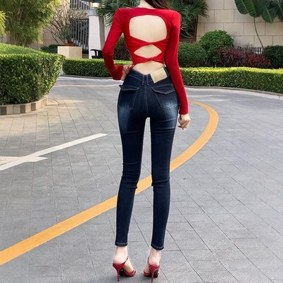 V腰丰胯小脚牛仔裤女2025年夏季新款细腰瘦腿显瘦低腰紧身铅笔裤