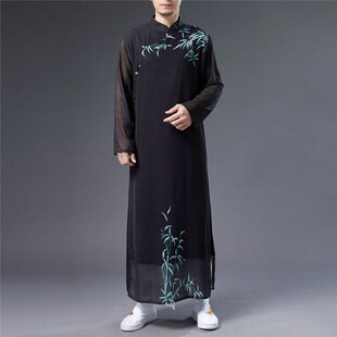 民国风长衫 立领汉服古风仙气中国风演出服禅服长袍马褂男秋 男中式