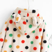 彩色圆点睡袍女珊瑚绒秋冬季 保暖加厚浴袍法兰绒家居服睡衣睡裙子