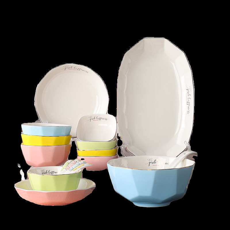 陶瓷碗家用饭碗2024新款轻奢金边餐具高级感碗碟套装碗盘碗筷组合