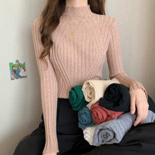 新款 内搭长袖 半高领修身 薄款 毛衣女秋冬 紧身打底针织衫 2021早秋季
