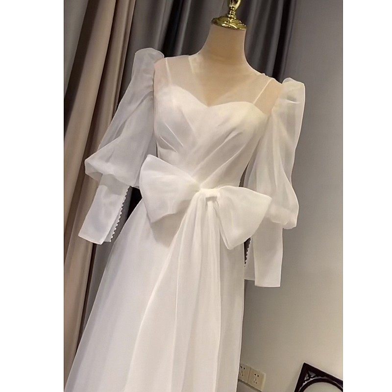 【白小仙】法式轻婚纱2021新款两穿礼服新娘结婚出门纱简约旅拍秋