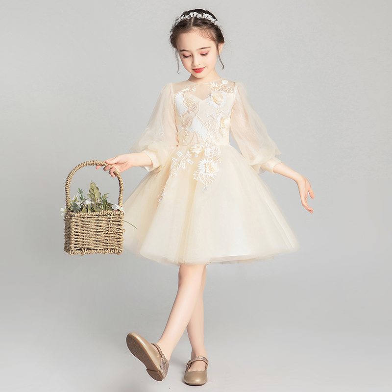 儿童晚礼服花童公主裙小女孩主持人演出服蓬蓬纱婴儿婚纱高端洋气