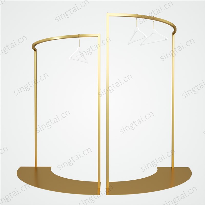 落地式弧形中岛架半圆展示架不锈钢拉丝钛金侧挂服装店挂衣服架子