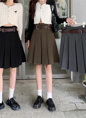 大码百褶裙女中长款秋冬显瘦防走光蓬蓬短裙学院风高腰A字半身裙