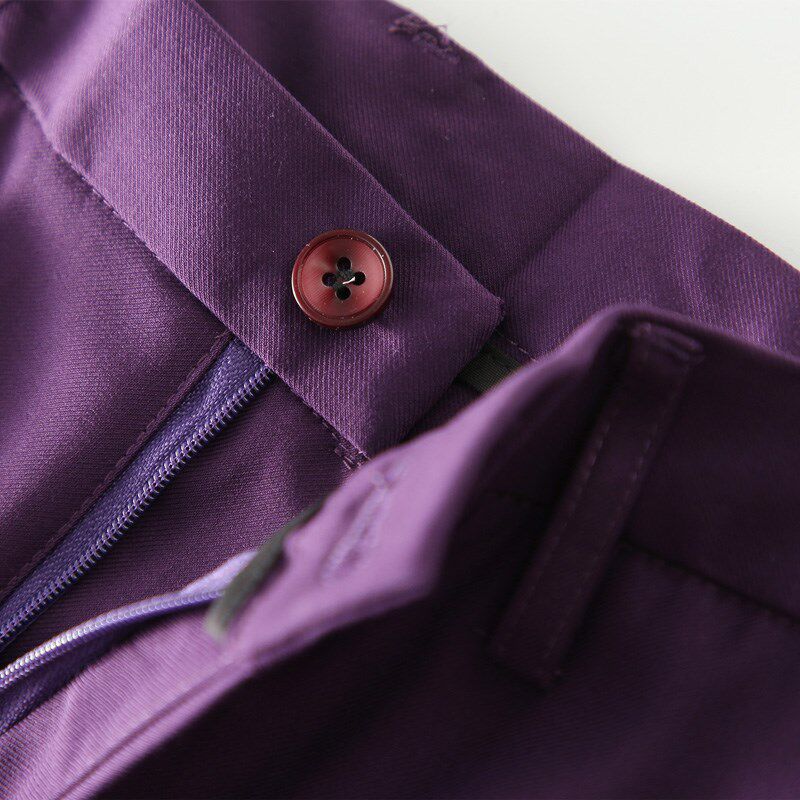 深紫色西裤女士修身长裤直筒职业4S店工作裤口袋松紧腰春秋款哔叽