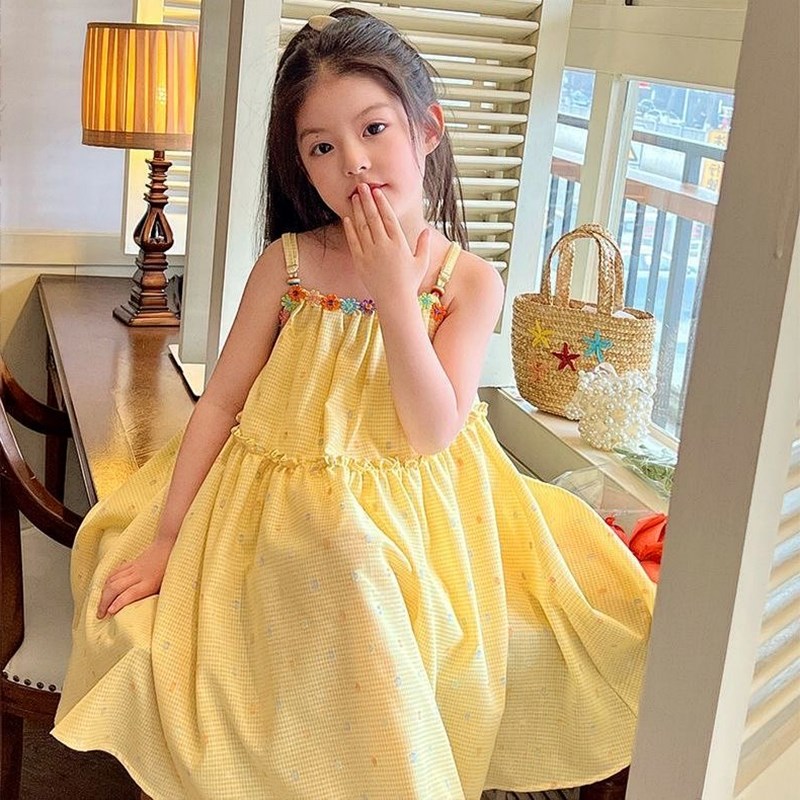 萌小生童装女童度假田园风吊带裙夏季儿童甜美裙子洋气连衣裙
