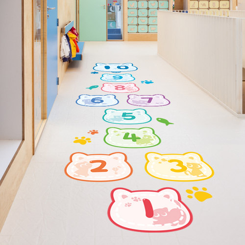 幼儿园装饰跳格子跳房子地贴卡通数字儿童房地面贴纸过道布置贴画