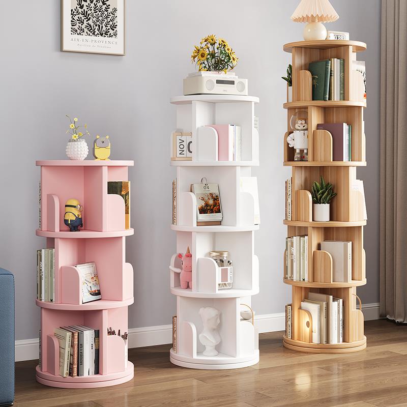 旋转书架360度书柜实木落用地置物儿架可移动圆形003客厅家包童安