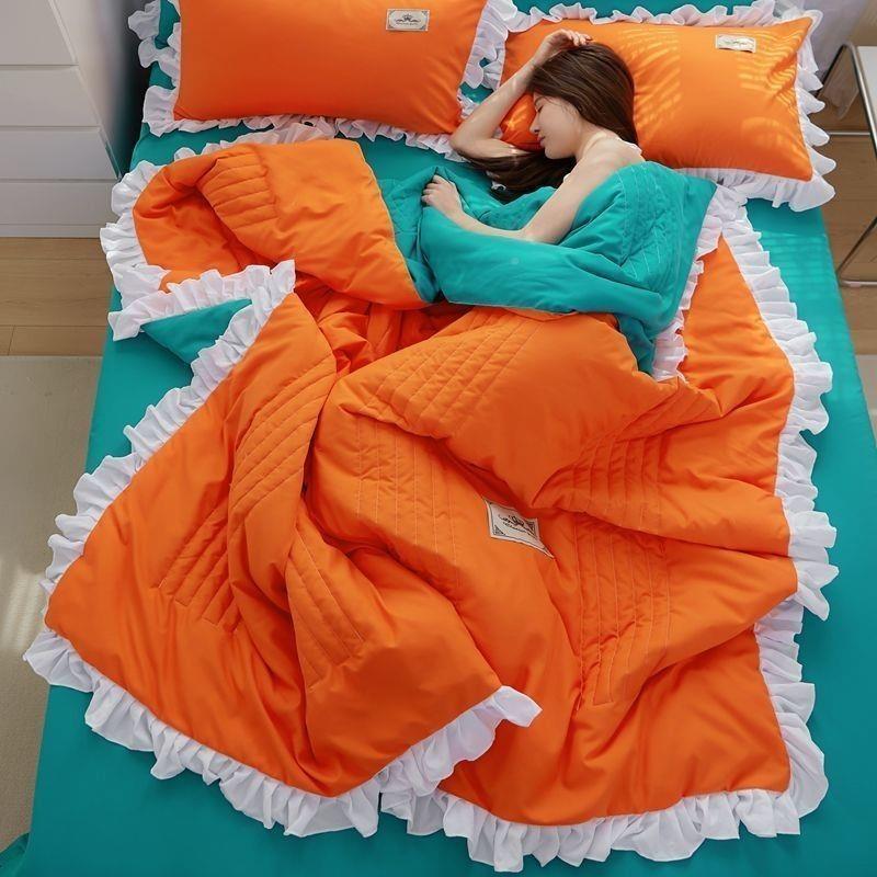 空韩版夏凉被花边可WCoD2eG3水棉夏被三四件套调被单双人机洗学生