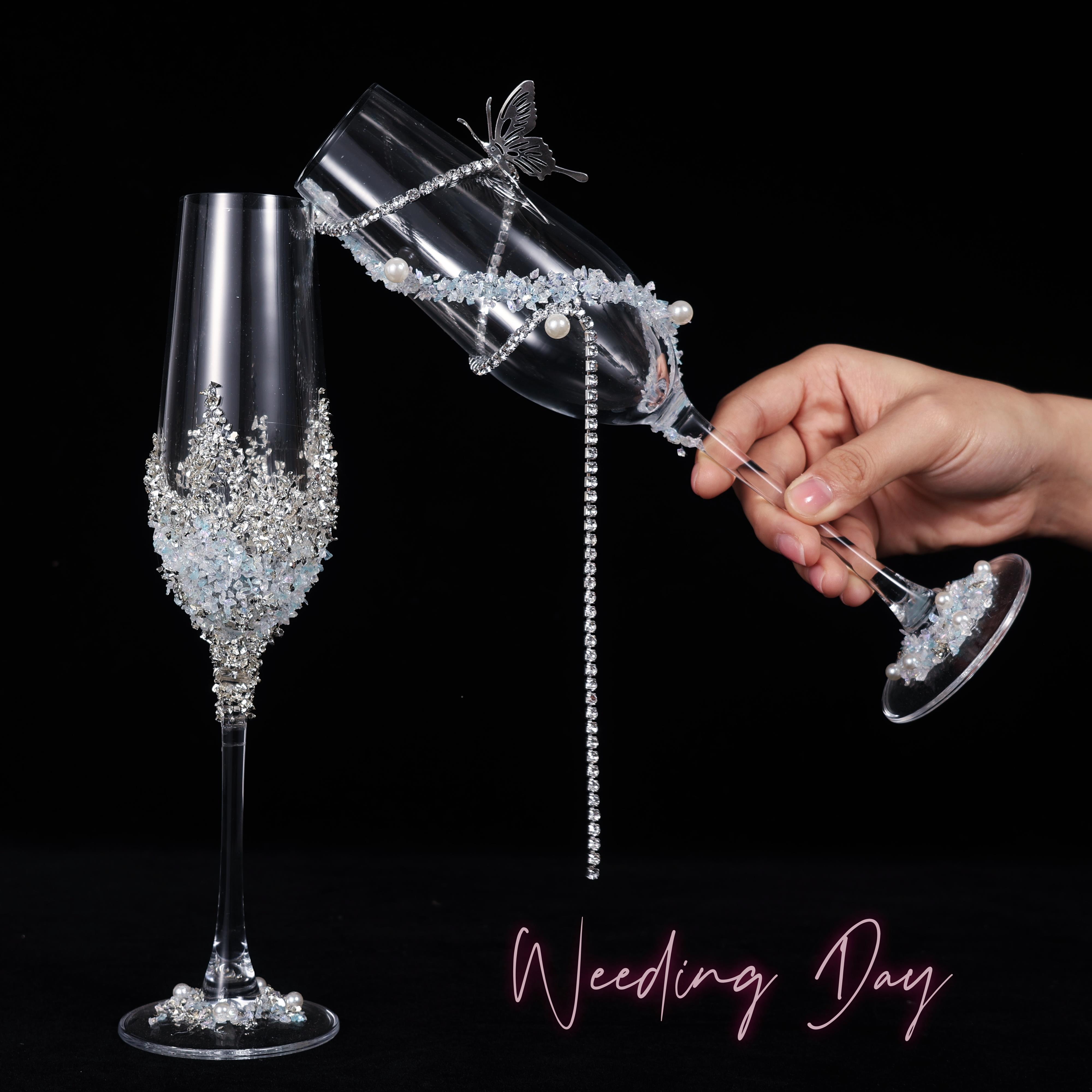 新无敬人自结婚对高脚杯酒杯香一槟杯手工制碎钻diy材料包手工礼