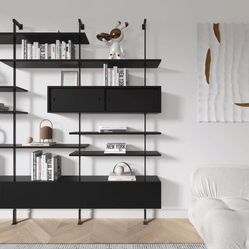 意式现代创意墙上置物架书架展示架书房墙多层架落地隔断满收纳