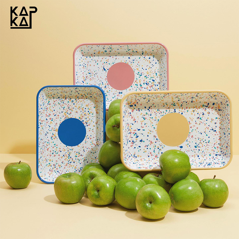 土耳其kapka搪瓷盘餐盘珐琅盘菜盘托盘长方形家用备菜盘子高级感