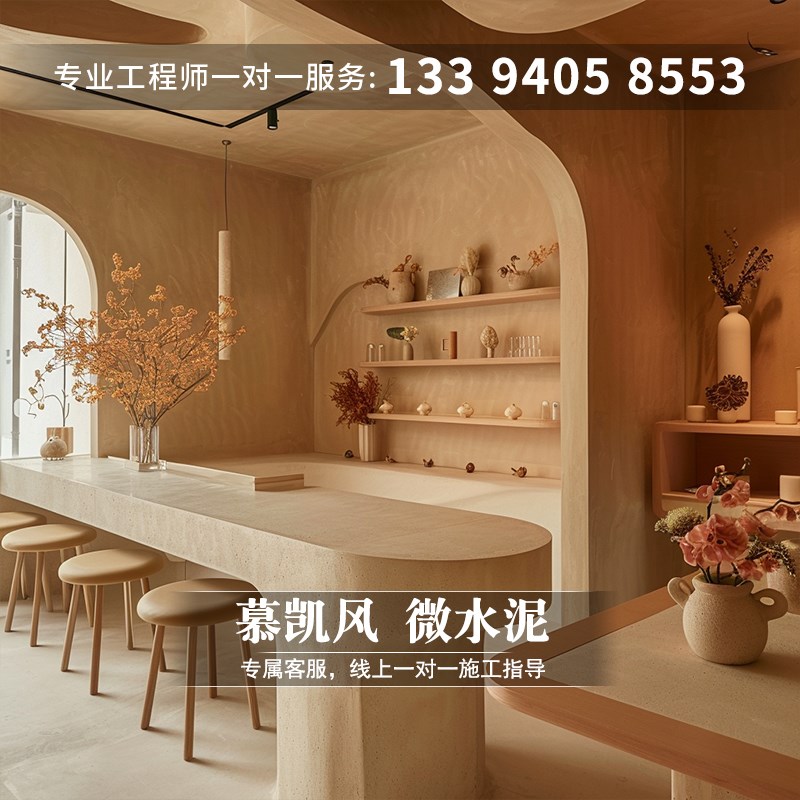 慕凯风奶油风微水泥花店抗划耐磨环保无缝地面空间展示艺术漆