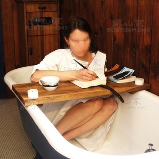 北欧做旧木质置物架浴缸木板浴室用书桌木架色隔板加深