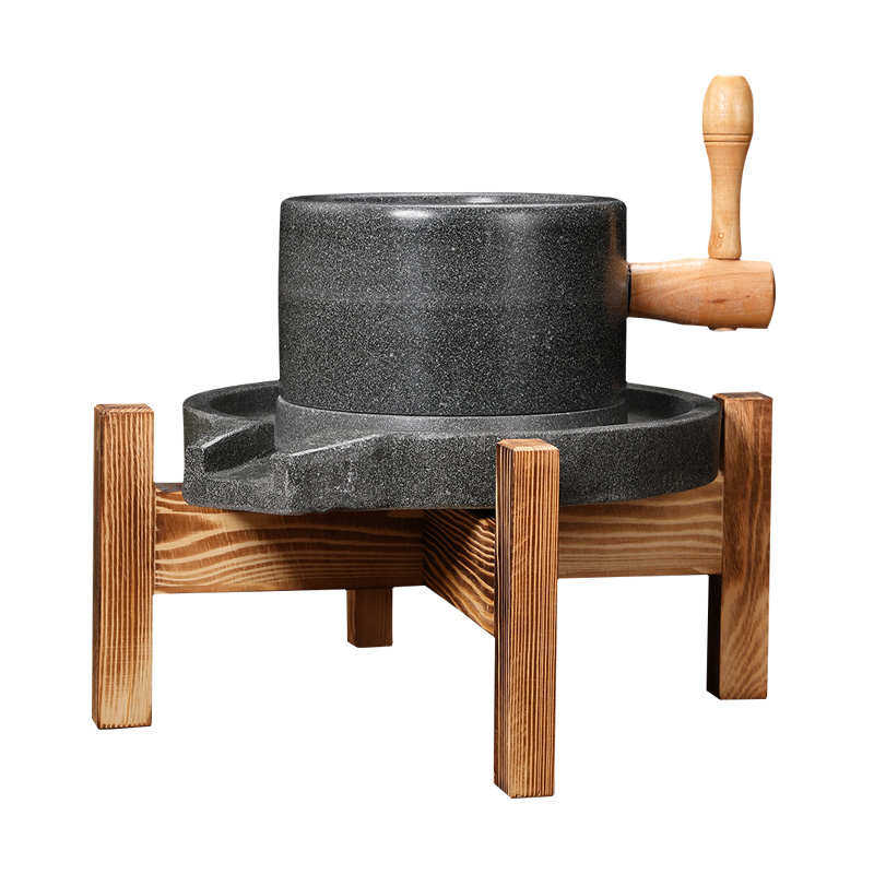 原石青石复古木架怀旧石雕豆浆机盘机家用肠粉手工老石磨石磨手动