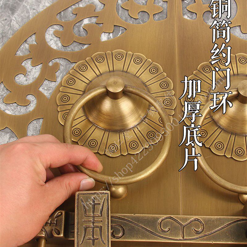 中式仿古大门铜拉手纯铜木门拉环复古门把手老式门栓插销黄铜门环