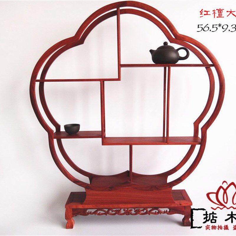 包邮红檀木雕中式多宝茶壶架奇石花瓶底座小博古架实木古董架摆件