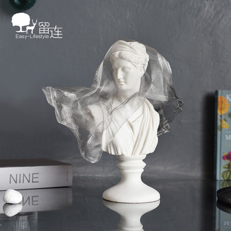 面纱少女雕像北欧轻奢家居软装饰品样板房间橱窗创意艺术雕塑摆件