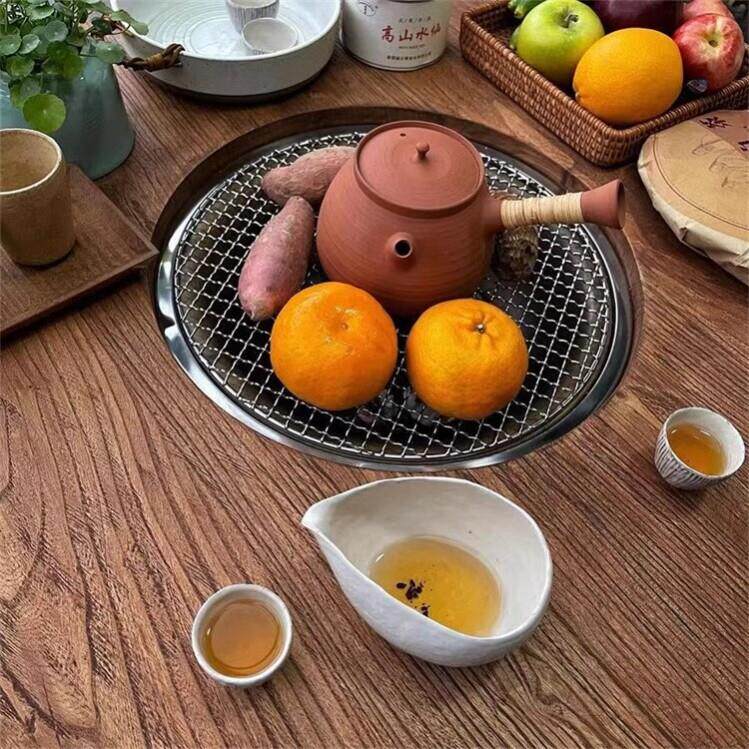 围炉煮茶桌子老榆木家用室内实木茶桌中式庭院套装冬天火锅烧烤桌