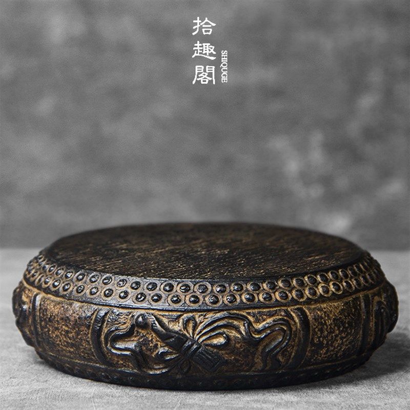 手工复古石头壶承干泡石雕艺术摆件怀旧壶垫花瓶底座装饰佛座中式