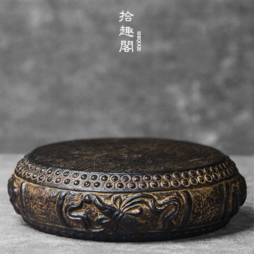 手工复古石头壶承干泡石雕艺术摆件怀旧壶垫花瓶底座装饰佛座中式
