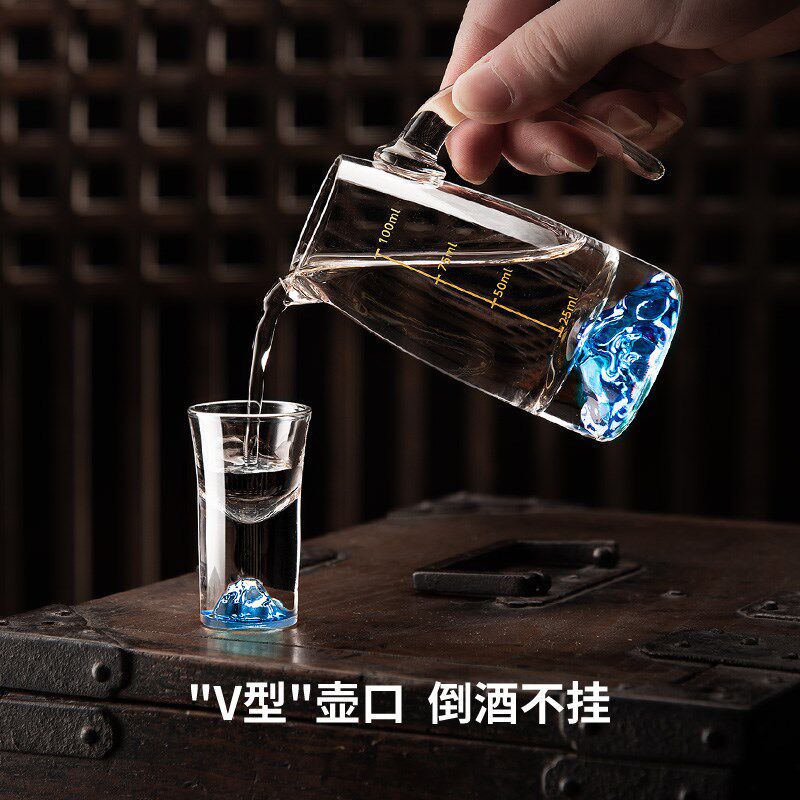 水晶玻璃白酒分酒壶家用小号醒酒器刻度扎壶高级感二两公平杯商用