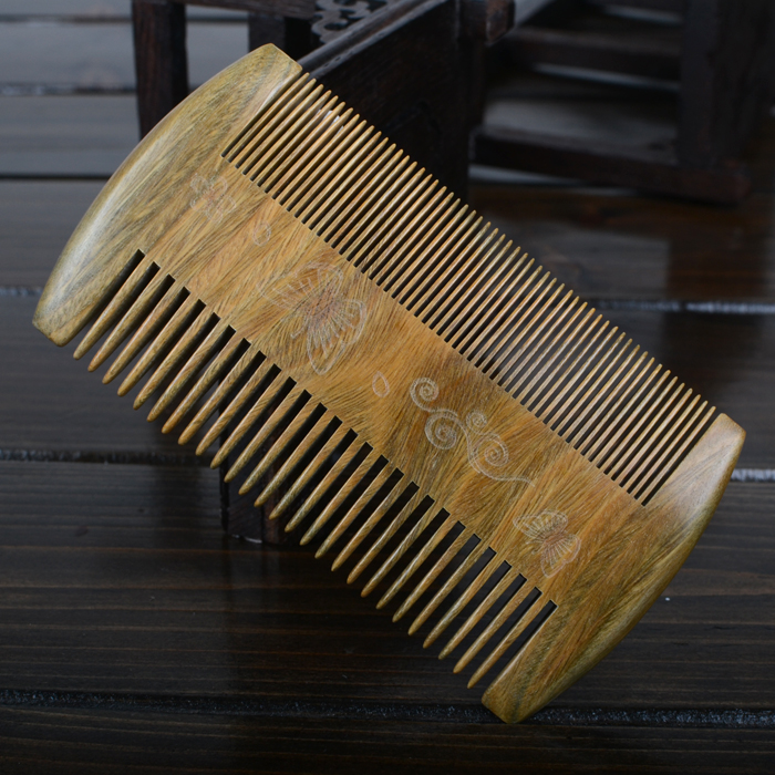 正宗天然绿檀木梳子玉檀防静电梳脱发按摩篦子超密齿去头屑篦子梳