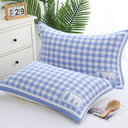 枕巾三层格子棉纱布柔软吸汗不掉毛学生员工宿舍回礼品领头王