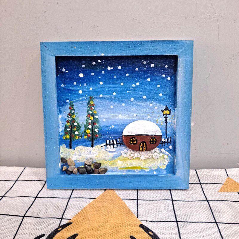 雪景冬石头拼画diy材料包手工绘画幼儿园美术创意作业走廊装饰画