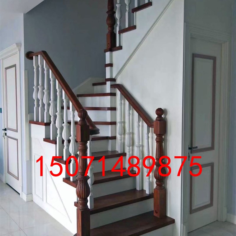 武汉楼梯厂实木橡胶榉木红橡整梯单面板扶手护栏铁艺不锈钢家用包