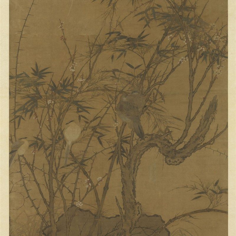 宋人画梅竹聚禽图 工笔花鸟名画高清微喷复制临摹学习画稿装饰画
