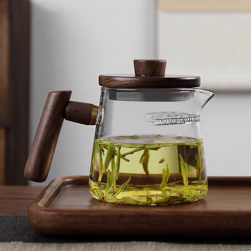 木把耐热玻璃茶壶月牙过滤茶水分离绿茶泡茶器黑晶炉煮茶功夫茶具