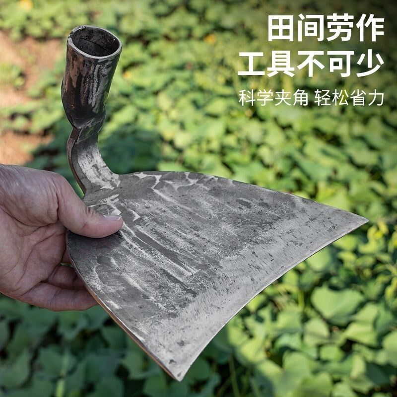 轴承钢锻打锄头锄草老式农用挖硬土地翻土开荒一体木柄小锄头全钢