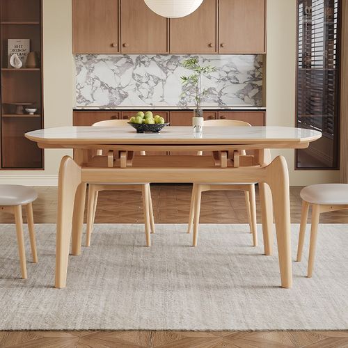 岩板餐桌椅组合现代简约家用折叠方圆两用伸缩实木猫耳朵吃饭桌子