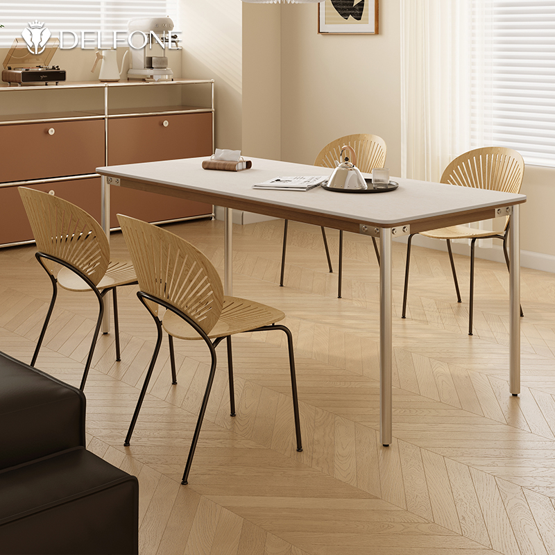 德利丰岩板餐桌椅202新款侘寂中古风现代简约小户型家用饭桌