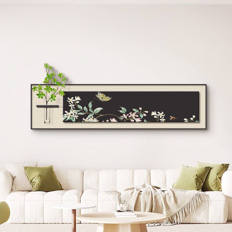 立体花瓶法式复古风客厅装饰画横幅横版卧室挂画床头主卧房间壁画