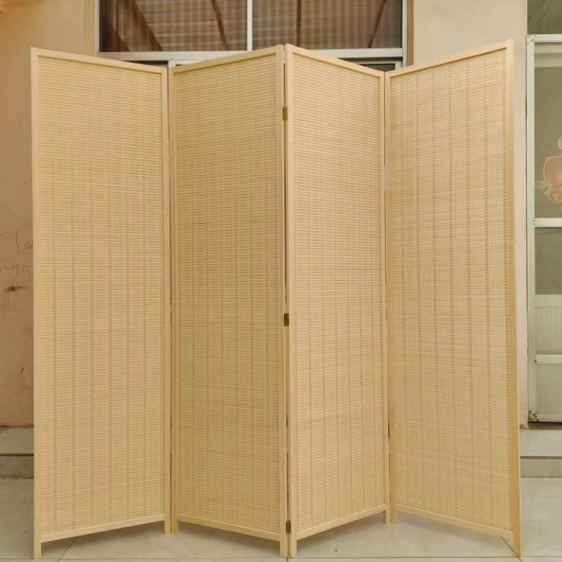 竹编复古小屏风可移动带滑轮专用宠物围栏游戏区隔断可折叠