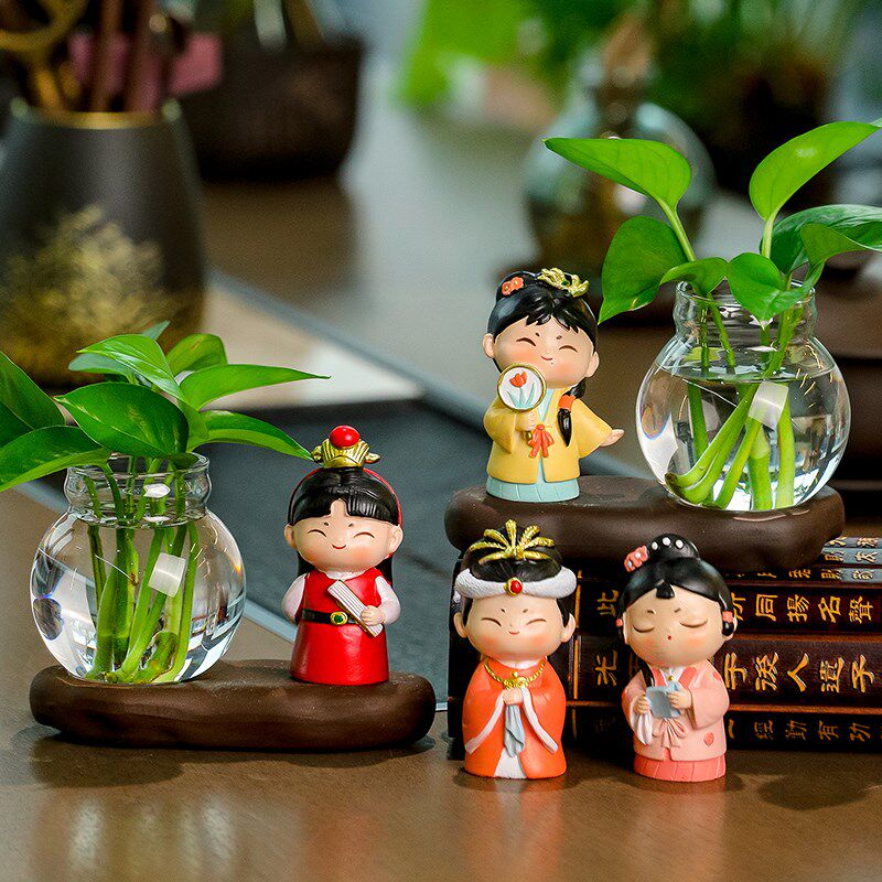 红楼梦玻璃花瓶创意水养绿萝客厅玄关插花家居办公室桌面装饰摆件