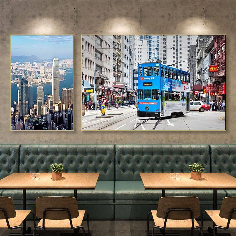 港式挂画港风茶餐厅墙面装饰画怀旧糖水铺奶茶店海报香港街景壁画