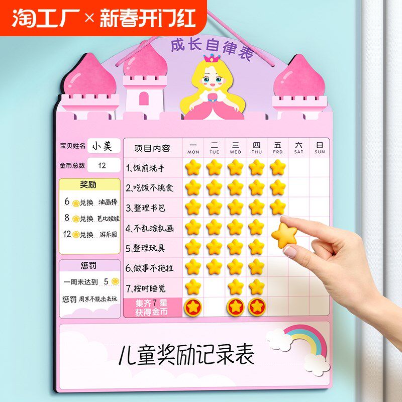 儿童成长自律表磁吸墙贴计划表记录奖励孩子的积分卡家庭版好习惯