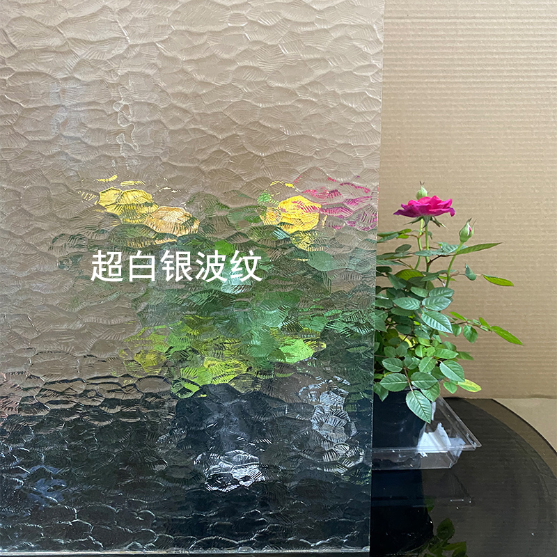 艺术玻璃磨砂冰凌入户屏风隔断水波纹海棠花超白水晶压花玻璃