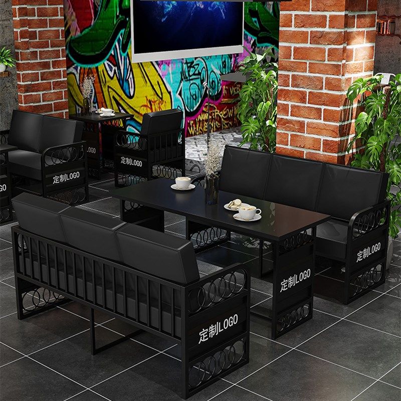 酒吧卡座沙发工业风烧烤店休闲咖啡厅酒馆饭厅休闲区铁艺桌椅组合