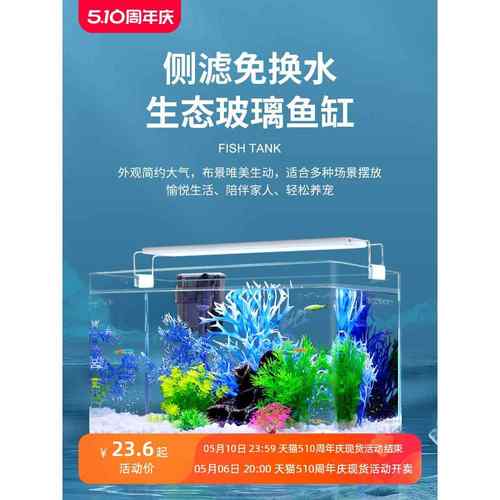 初迪2024新款玻璃小型金鱼缸过滤制氧一体机家用客厅生态造景龟缸
